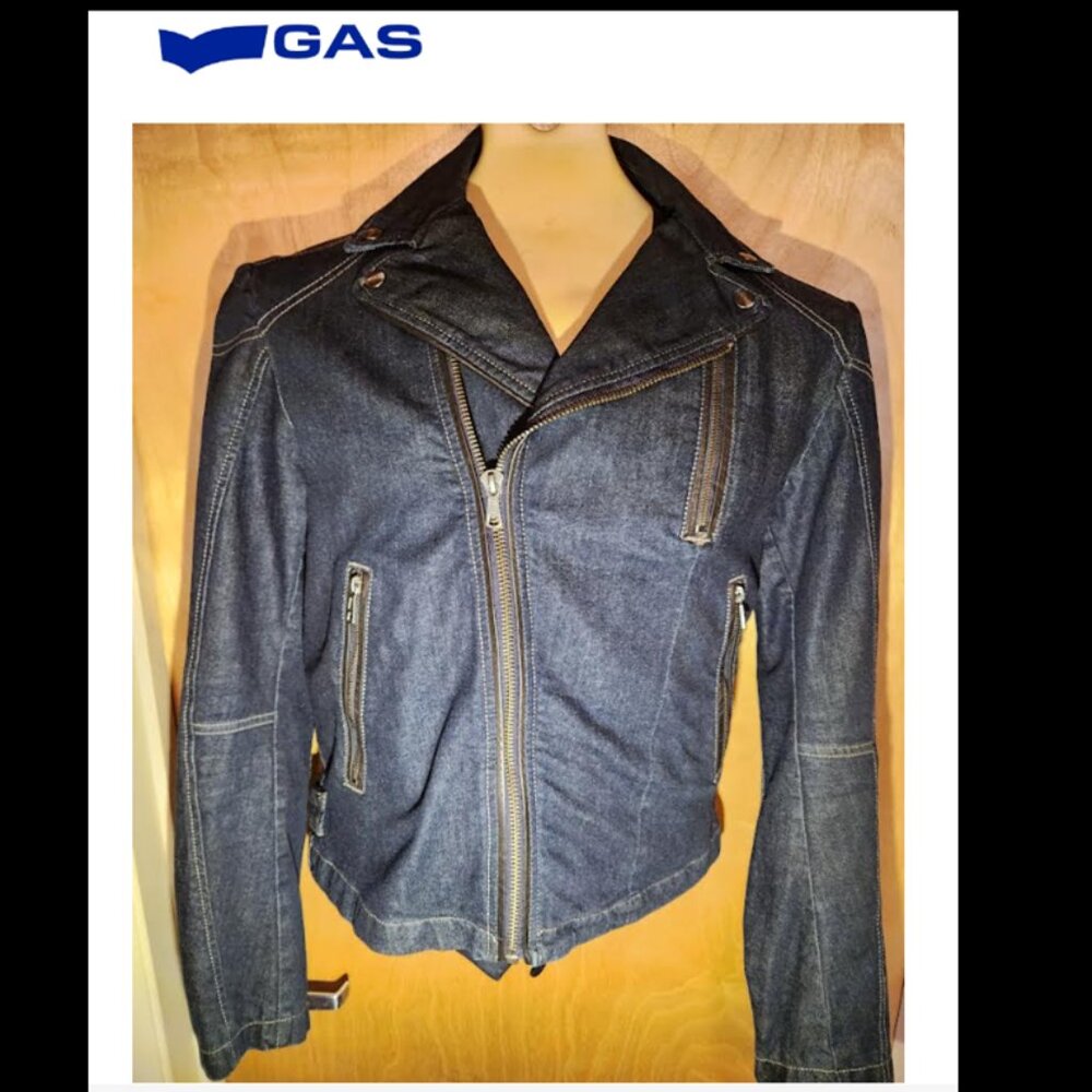 'GAS' Denim Moto-Jacket - w/ leather accents - New - never worn